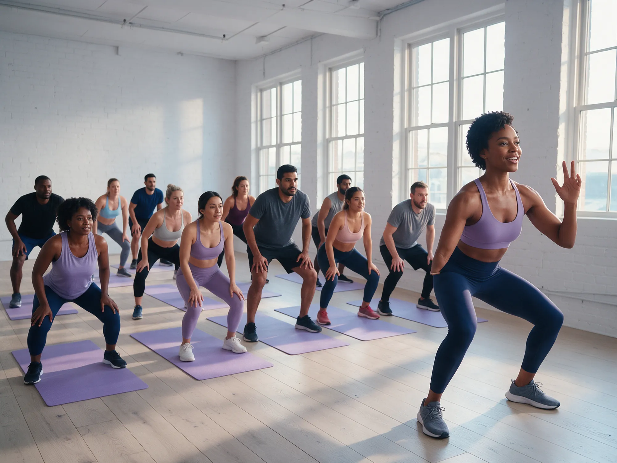 Jade coaching a full Pulse & Form group class